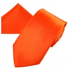 Plain Orange Men's Satin Tie & Pocket Square Handkerchief Set