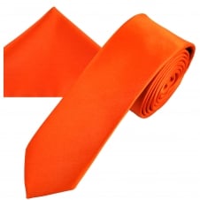 Plain Orange Men's Skinny Tie & Pocket Square Handkerchief Set