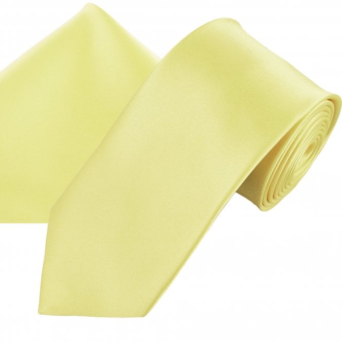 Plain Pale Lemon Yellow Men's Satin Tie & Pocket Square Handkerchief Set