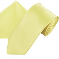 Plain Pale Lemon Yellow Men's Satin Tie & Pocket Square Handkerchief Set