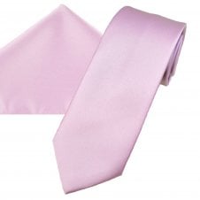 Plain Pastel Lavender Pink Men's Satin Tie & Pocket Square Handkerchief Set
