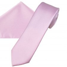 Plain Pastel Lavender Pink Men's Skinny Tie & Pocket Square Handkerchief Set