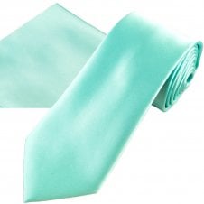 Plain Pastel Spearmint Men's Satin Tie & Pocket Square Handkerchief Set