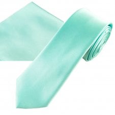 Plain Pastel Spearmint Men's Skinny Tie & Pocket Square Handkerchief Set