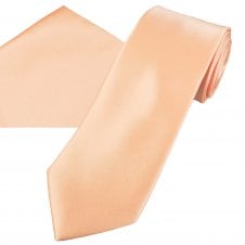 Plain Peach Men's Satin Tie & Pocket Square Handkerchief Set