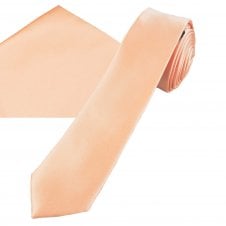 Plain Peach Men's Skinny Tie & Pocket Square Handkerchief Set