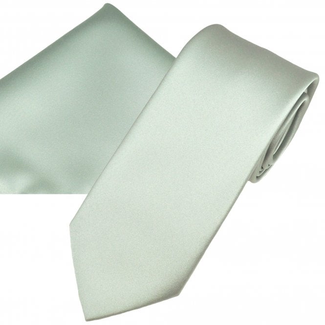 Plain Pearl Silver Men's Satin Tie & Pocket Square Handkerchief Set