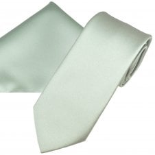 Plain Pearl Silver Men's Satin Tie & Pocket Square Handkerchief Set