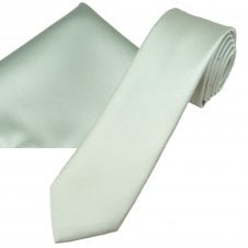 Plain Pearl Silver Men's Skinny Tie & Pocket Square Handkerchief Set