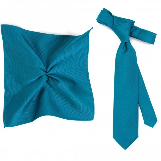 Plain Petrol Blue Silk Men's Tie & Pocket Square Handkerchief Set by Tresanti