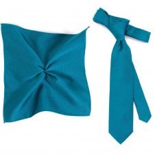 Plain Petrol Blue Silk Men's Tie & Pocket Square Handkerchief Set by Tresanti