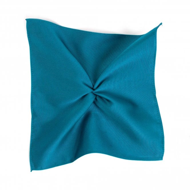 Plain Petrol Blue Silk Pocket Square Handkerchief by Tresanti
