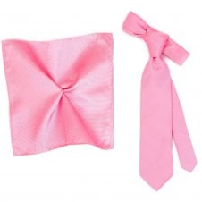 Plain Pink Silk Men's Tie & Pocket Square Handkerchief Set by Tresanti