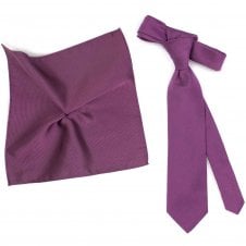 Plain Plum Silk Men's Tie & Pocket Square Handkerchief Set by Tresanti