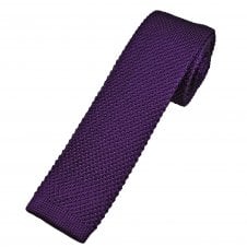 Plain Purple Men's Silk Knitted Skinny Tie