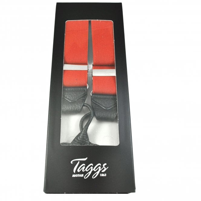 Plain Red Men's Luxury Trouser Braces with Black Leather Ends