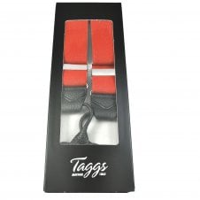 Plain Red Men's Luxury Trouser Braces with Black Leather Ends