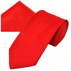 Plain Red Men's Satin Tie & Pocket Square Handkerchief Set
