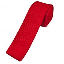 Plain Red Men's Skinny Knitted Tie