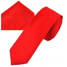 Plain Red Men's Skinny Tie & Pocket Square Handkerchief Set