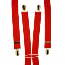 Plain Red Men's Trouser Braces - Gold Clips