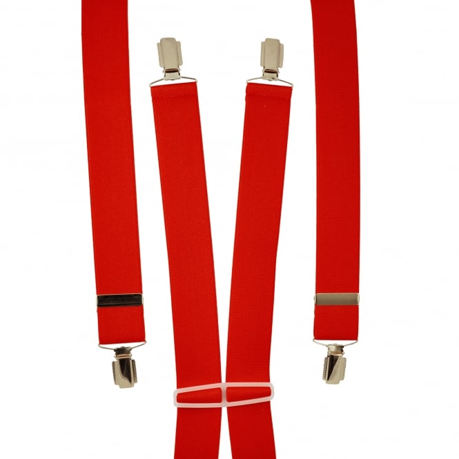 Plain Red Men's Trouser Braces - Silver Clips