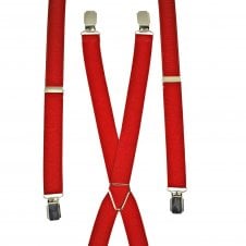Plain Red Men's Trouser Braces with Silver Clips