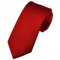 Plain Red Narrow Silk Tie
