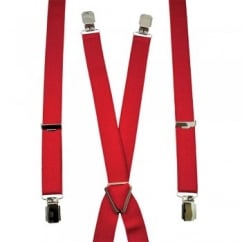 Plain Red Skinny Trouser Braces - Silver Clips