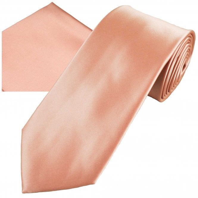 Plain Rose Gold Men's Satin Tie & Pocket Square Handkerchief Set