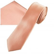 Plain Rose Gold Men's Skinny Tie & Pocket Square Handkerchief Set