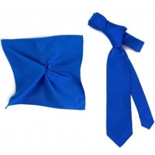 Plain Royal Blue Silk Men's Tie & Pocket Square Handkerchief Set by Tresanti