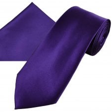 Plain Royal Purple Men's Satin Tie & Pocket Square Handkerchief Set