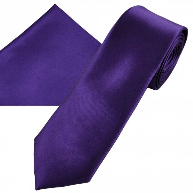 Plain Royal Purple Men's Skinny Tie & Pocket Square Handkerchief Set