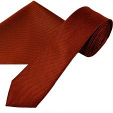 Plain Rust Orange Textured Men's Skinny Tie & Pocket Square Handkerchief Set
