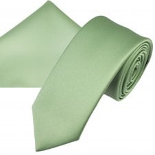 Plain Sage Green Men's Satin Tie & Pocket Square Handkerchief Set