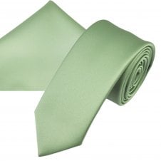 Plain Sage Green Men's Skinny Tie & Pocket Square Handkerchief Set