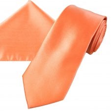 Plain Salmon Pink Men's Satin Tie & Pocket Square Handkerchief Set