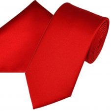 Plain Scarlet Red Men's Satin Tie & Pocket Square Handkerchief Set
