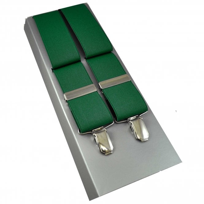 Plain Shamrock Green Men's Trouser Braces with Silver Clip