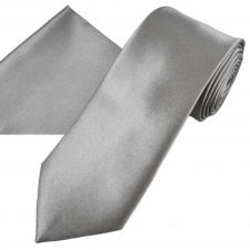 Plain Silver Grey Men's Satin Tie & Pocket Square Handkerchief Set