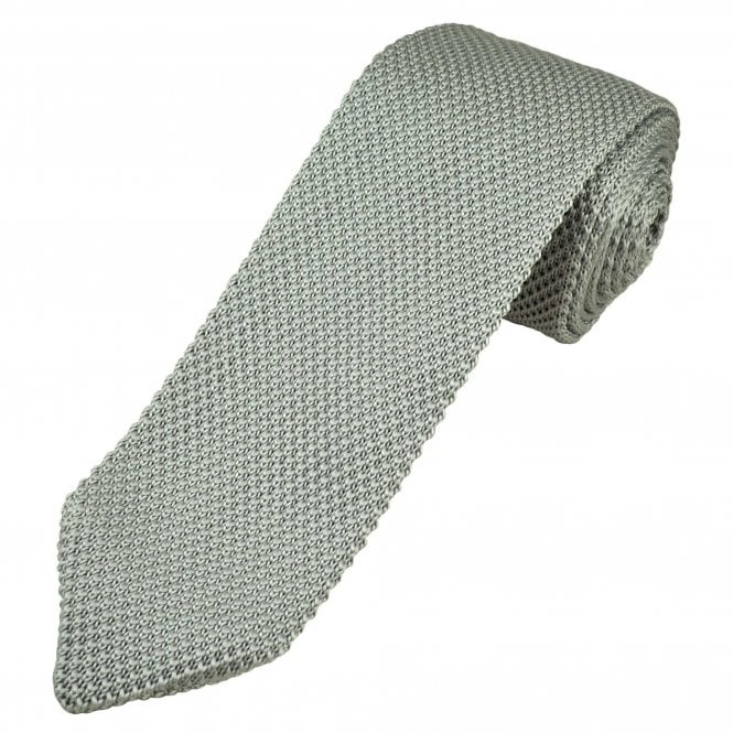 Plain Silver Pointed End Men's Knitted Tie