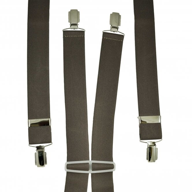 Plain Taupe Brown Men's Trouser Braces- Silver Clips