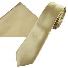 Plain Taupe Men's Skinny Tie & Pocket Square Handkerchief Set