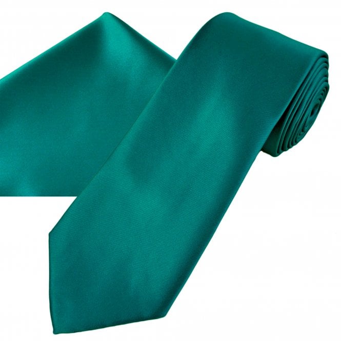 Plain Teal Green Men's Satin Tie & Pocket Square Handkerchief Set