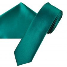 Plain Teal Green Men's Skinny Tie & Pocket Square Handkerchief Set
