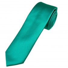 Plain Teal Green Ribbed Boys Skinny Tie