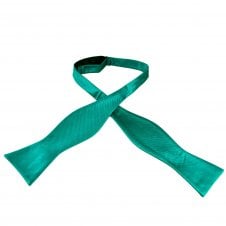 Plain Teal Green Ribbed Men's Self Tie Bow Tie