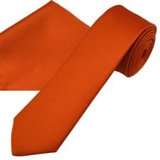 Plain Terracotta Orange Men's Skinny Tie & Pocket Square Handkerchief Set