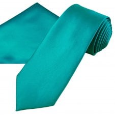Plain Turquoise Men's Satin Tie & Pocket Square Handkerchief Set
